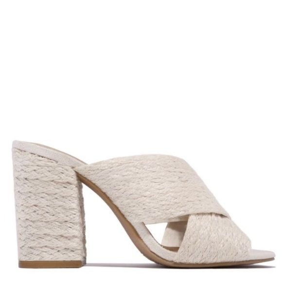 !! NEW !! Espadrille Block Heel Mules in Cream - Picture 6 of 9